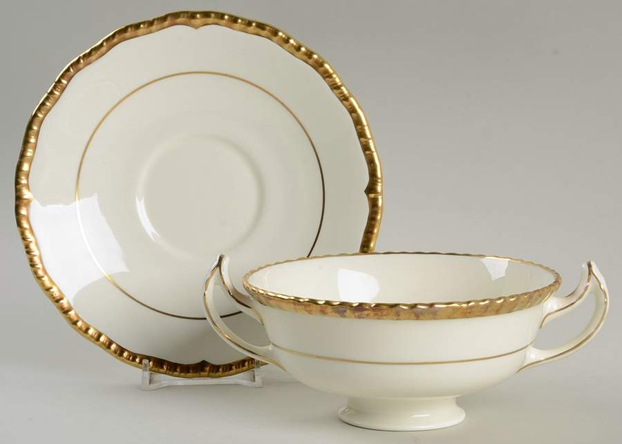 Chantilly (Ivory Background) Footed Cream Soup Bowl & Saucer Set by Royal Doulton-1