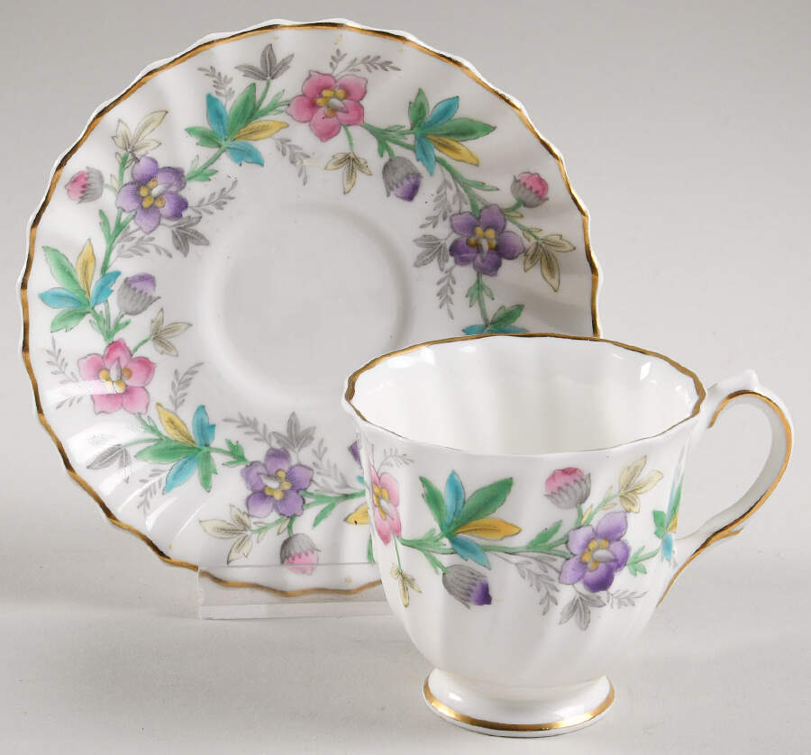Chatsworth Pink Purple Footed Demitasse Cup & Saucer Set by Royal Doulton-1