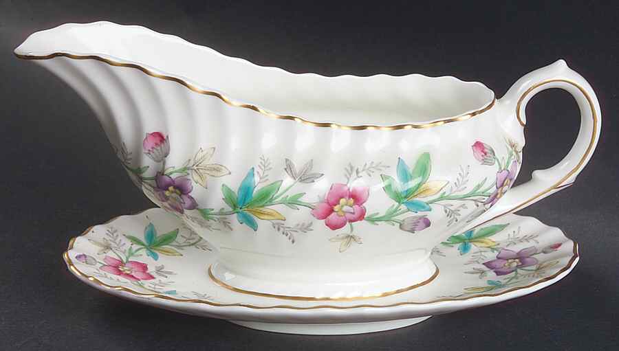 Chatsworth Pink Purple Gravy Boat with Attached Underplate by Royal Doulton-1
