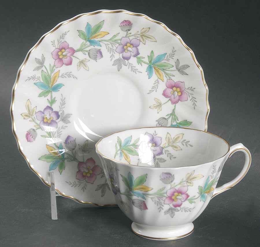 Chatsworth Pink Purple Footed Cup & Saucer Set by Royal Doulton-1