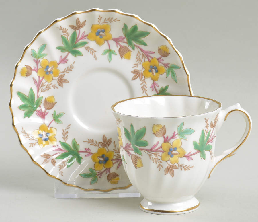 Chatsworth Yellow Green Footed Demitasse Cup & Saucer Set by Royal Doulton-1