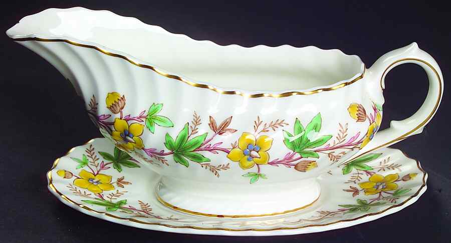 Chatsworth Yellow Green Gravy Boat & Underplate by Royal Doulton-1
