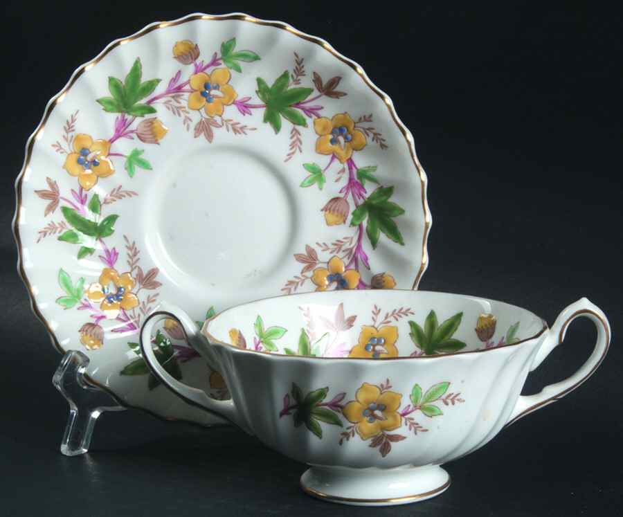 Chatsworth Yellow Green Footed Cream Soup Bowl & Saucer Set by Royal Doulton-1