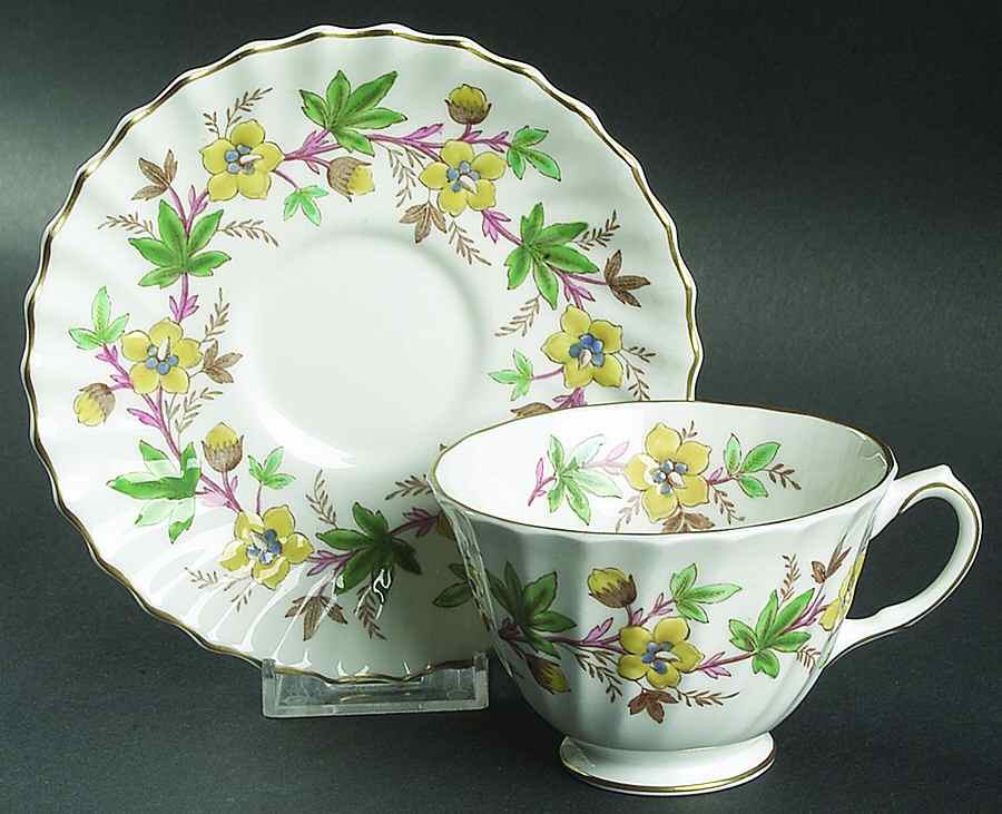 Chatsworth Yellow Green Footed Cup & Saucer Set by Royal Doulton-1