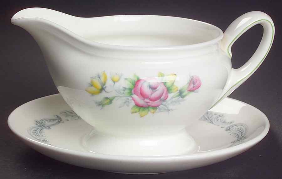 Chantilly Rose Gravy Boat with Attached Underplate by Royal Doulton-1