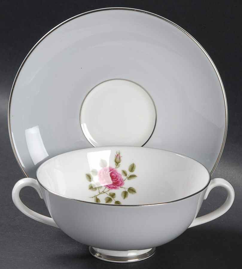 Chateau Rose Footed Cream Soup Bowl & Saucer Set by Royal Doulton-1