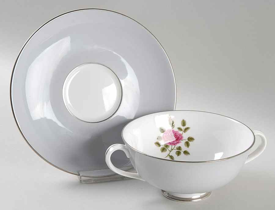 Chateau Rose Footed Cream Soup Bowl & Saucer Set by Royal Doulton-1