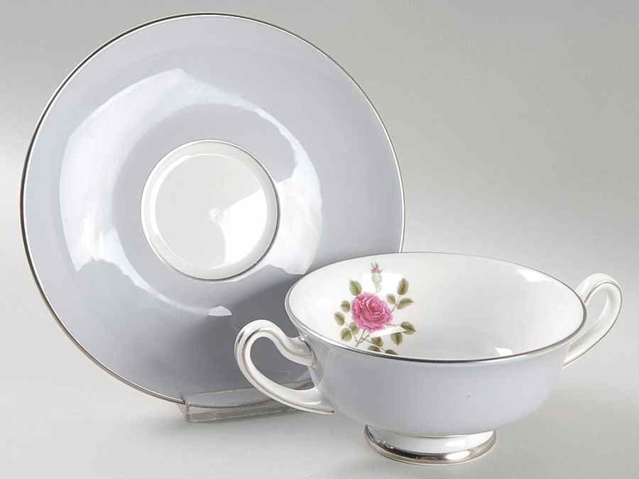 Chateau Rose Footed Cream Soup Bowl & Saucer Set by Royal Doulton-1