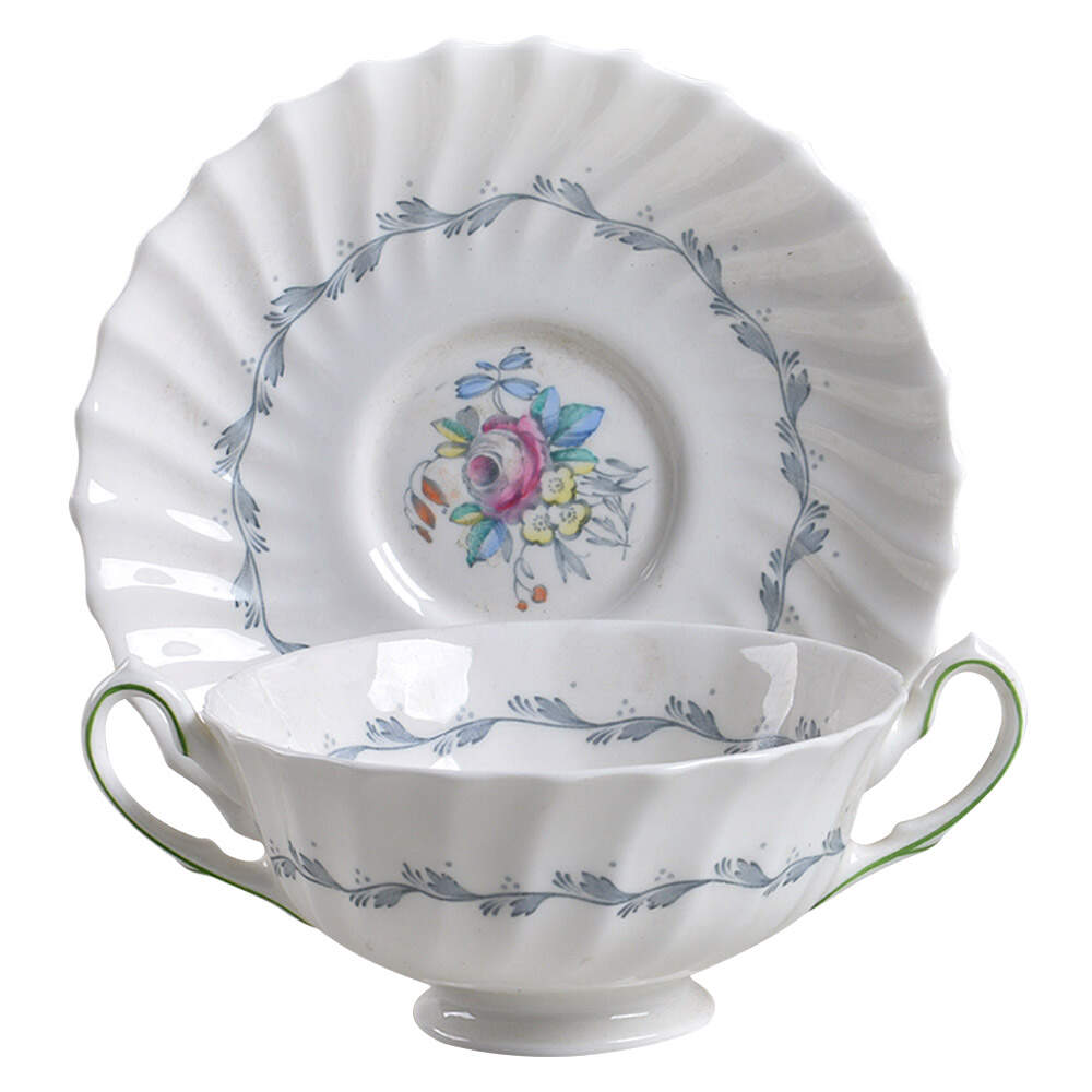 Chelsea Rose Footed Cream Soup Bowl & Saucer Set by Royal Doulton-1