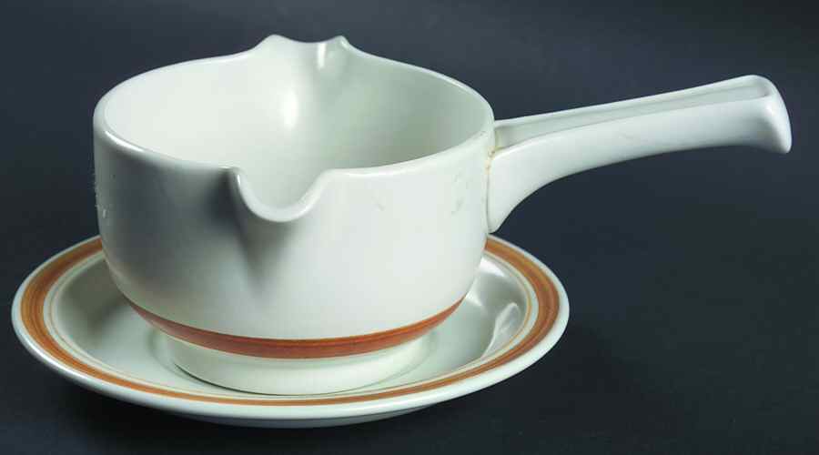 Cinnamon Brown Stick Handle Gravy Boat & Saucer by Royal Doulton-1