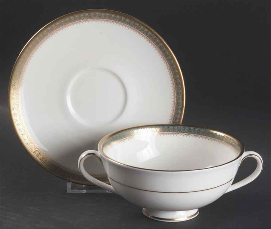 Clarendon Footed Cream Soup Bowl & Cup Saucer Set by Royal Doulton-1