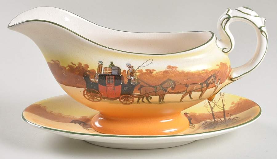 Coaching Days (Smooth, Bone) Gravy Boat & Underplate by Royal Doulton-1