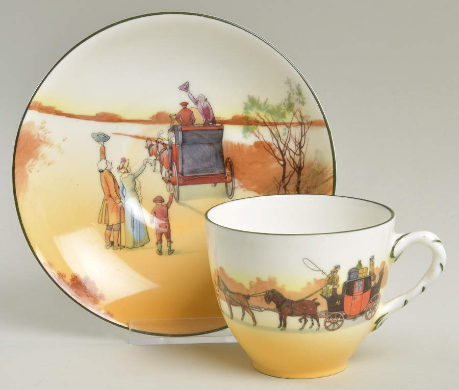 Coaching Days (Smooth, Bone) Flat Cup & Saucer Set by Royal Doulton-1