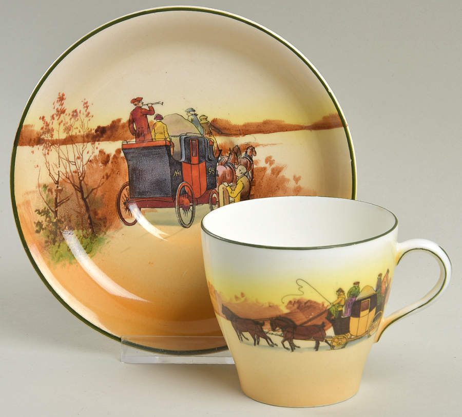 Coaching Days (Smooth, Bone) Flat Cup & Saucer Set by Royal Doulton-1