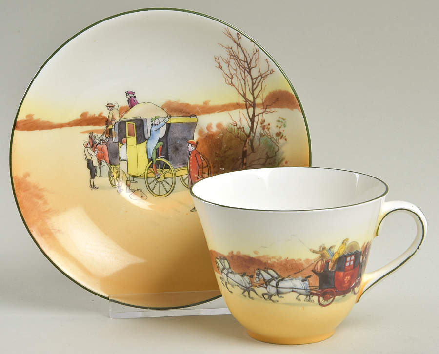 Coaching Days (Smooth, Bone) Flat Cup & Saucer Set by Royal Doulton-1