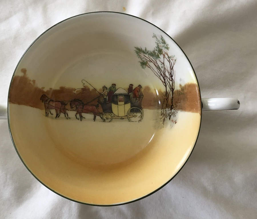 Coaching Days (Smooth, Bone) Footed Bouillon Cup by Royal Doulton-1