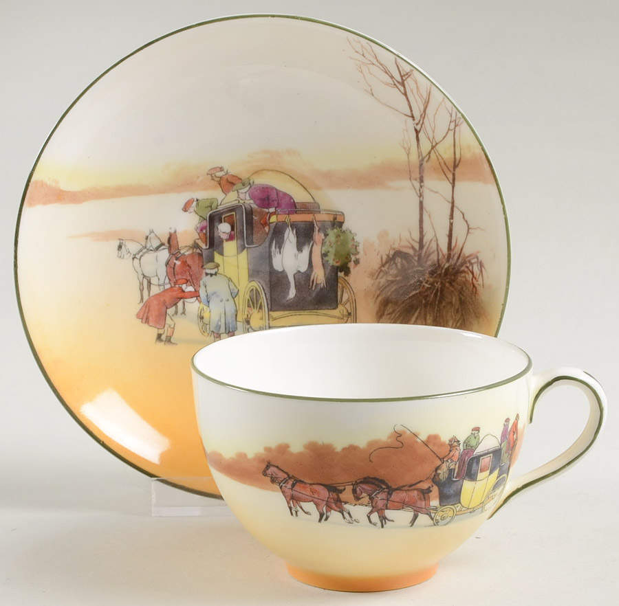 Coaching Days (Smooth, Bone) Flat Cup & Saucer Set by Royal Doulton-1