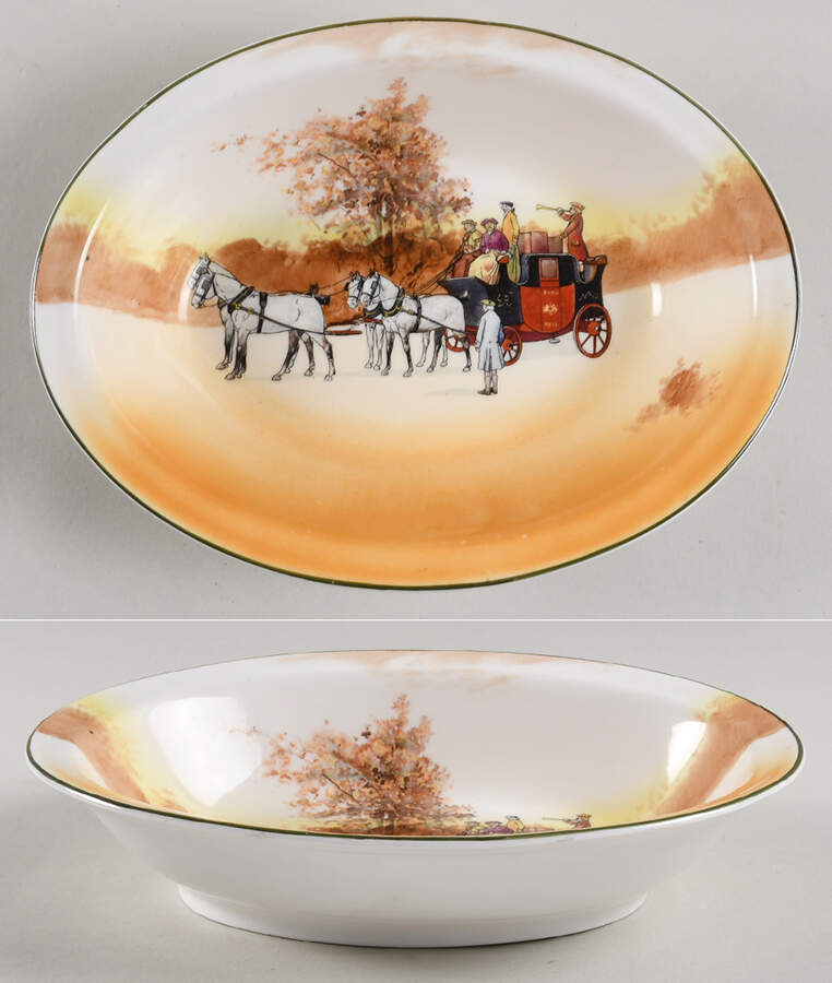 Coaching Days (Smooth, Bone) 9" Oval Vegetable Bowl by Royal Doulton-1