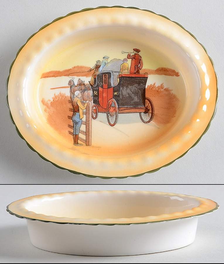 Coaching Days (Smooth, Bone) 6" Oval Nut Dish by Royal Doulton-1