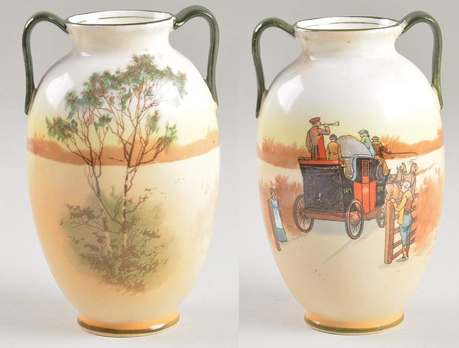 Coaching Days (Smooth, Bone) 6" Urn Shaped Vase by Royal Doulton-1
