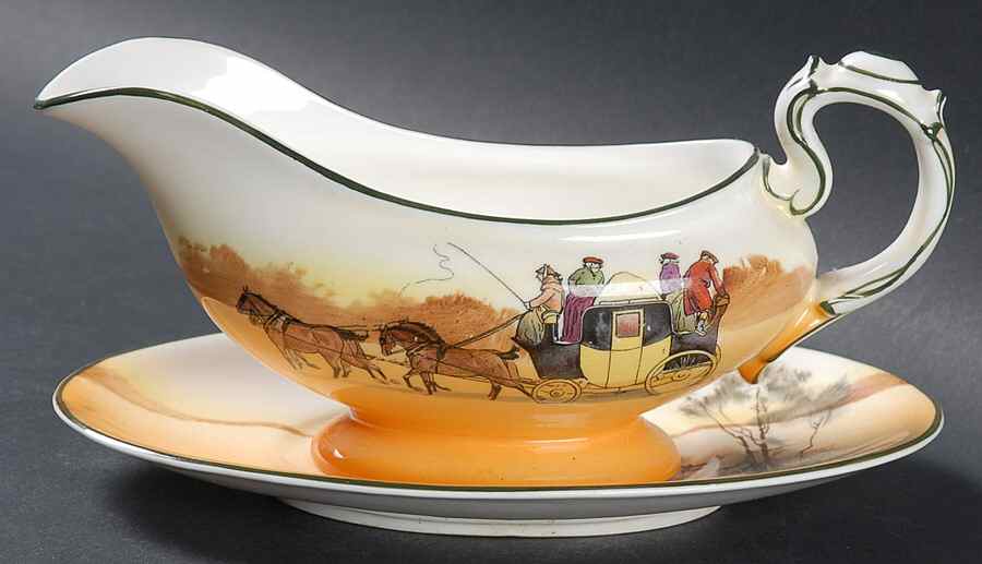 Coaching Days (Smooth, Bone) Gravy Boat & Underplate by Royal Doulton-1