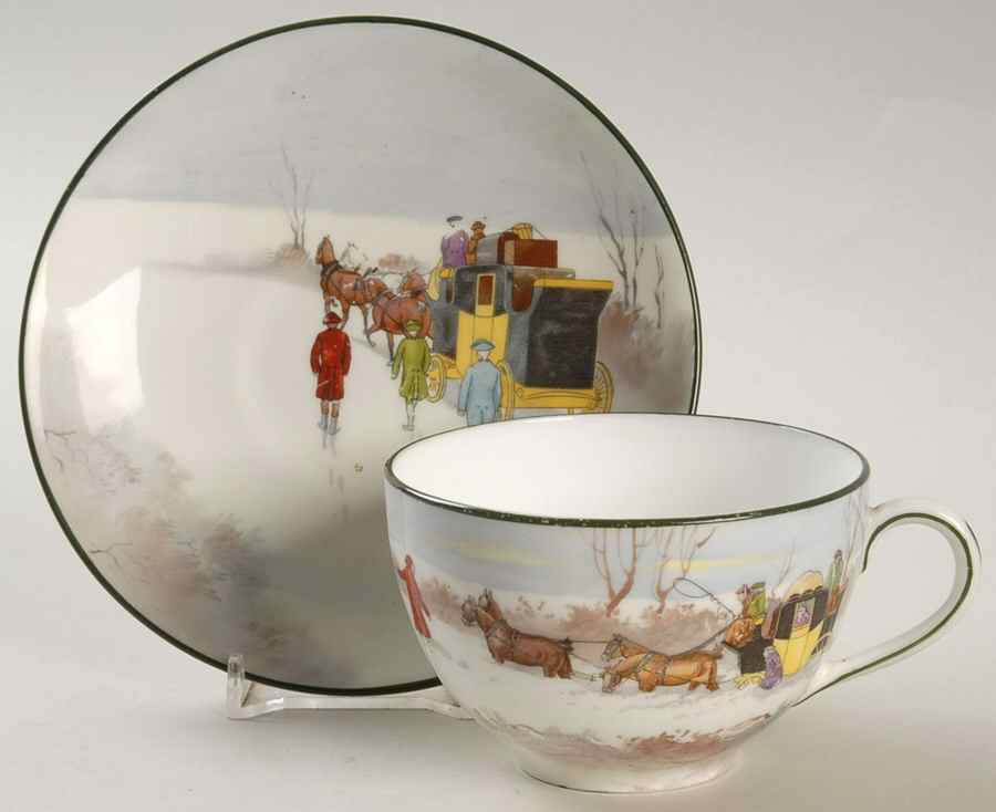 Coaching Days (Smooth, Bone) Flat Cup & Saucer Set by Royal Doulton-1