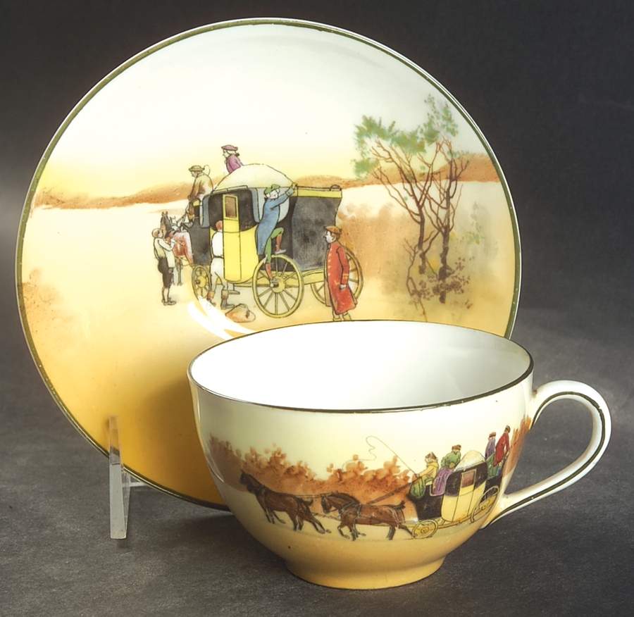 Coaching Days (Smooth, Bone) Flat Cup & Saucer Set by Royal Doulton-1