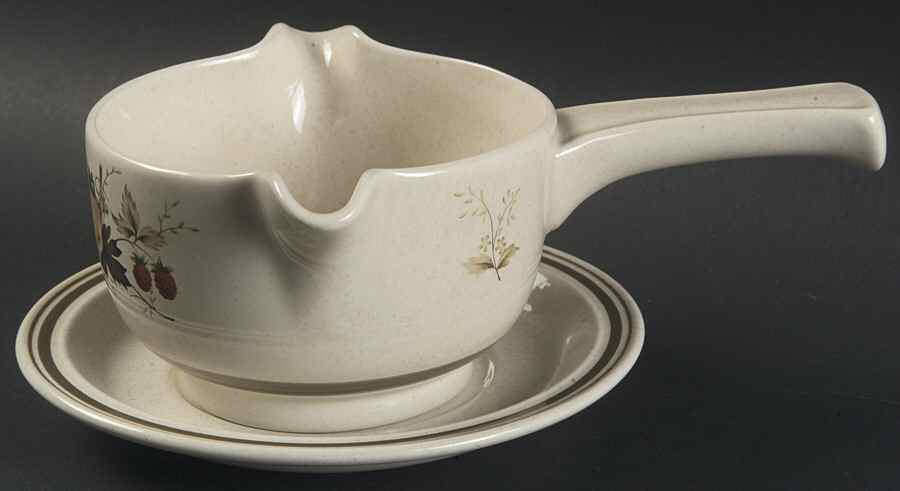 Cornwall (Rim, Double Green Trim) Stick Handle Gravy Boat & Saucer by Royal Doulton-1