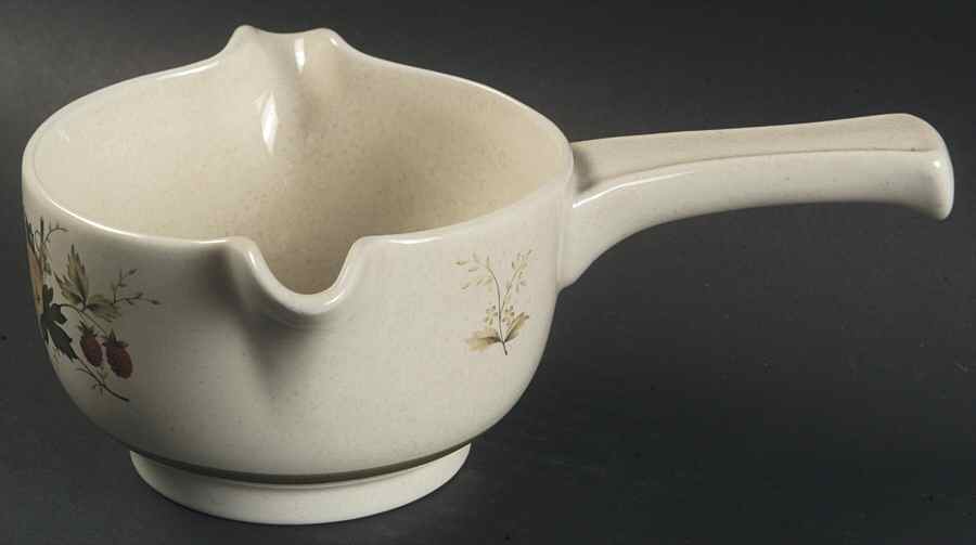 Cornwall (Rim, Double Green Trim) Gravy Boat w/Stick Handle by Royal Doulton-1