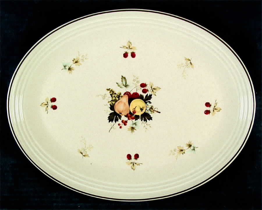 Cornwall (Coupe, Single Line Green Trim) 13" Oval Serving Platter by Royal Doulton-1