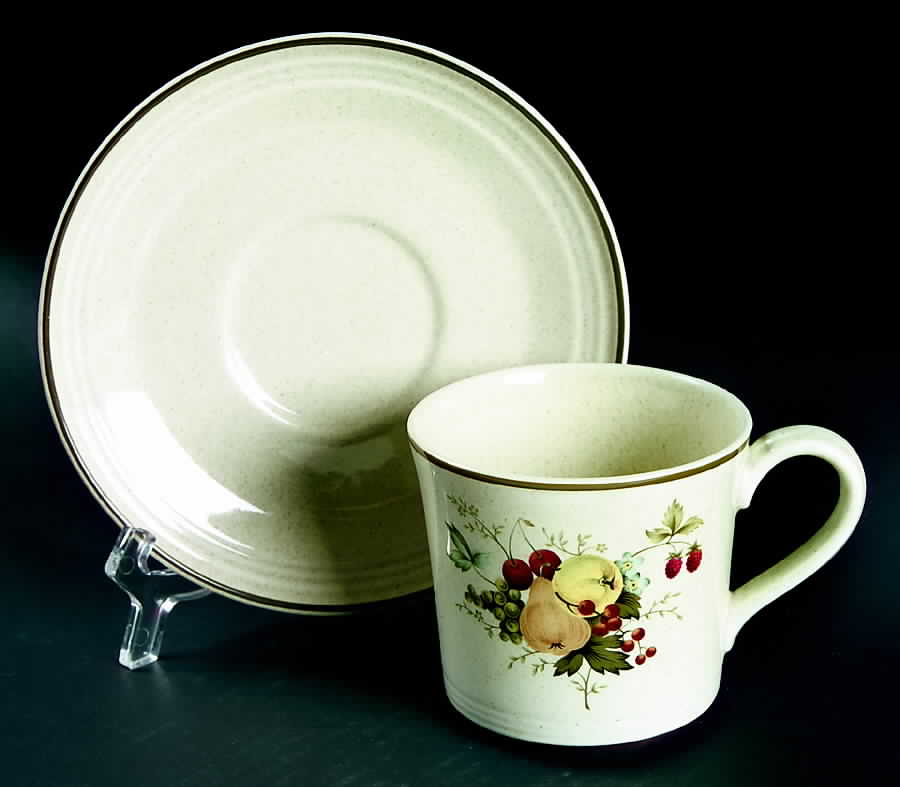 Cornwall (Coupe, Single Line Green Trim) Flat Cup & Saucer Set by Royal Doulton-1