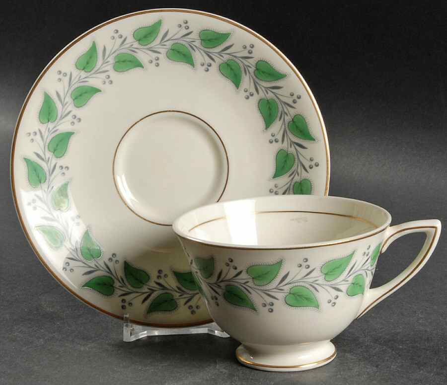 Coventry Green (Green Leaves) Footed Cup & Saucer Set by Royal Doulton-1