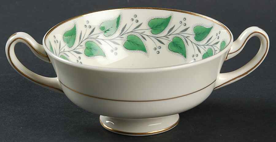 Coventry Green (Green Leaves) Footed Cream Soup Bowl by Royal Doulton-1
