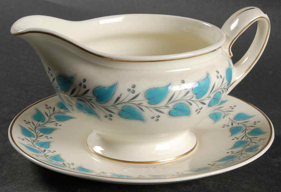 Coventry Blue Turquoise Gravy Boat with Attached Underplate by Royal Doulton-1