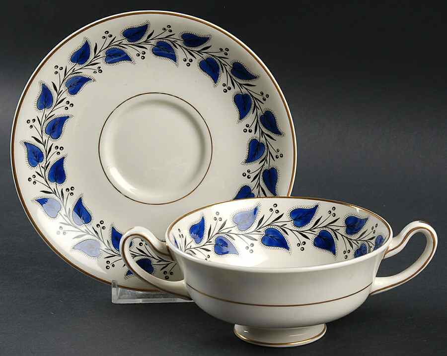 Coventry Navy Blue Footed Cream Soup Bowl & Saucer Set by Royal Doulton-1