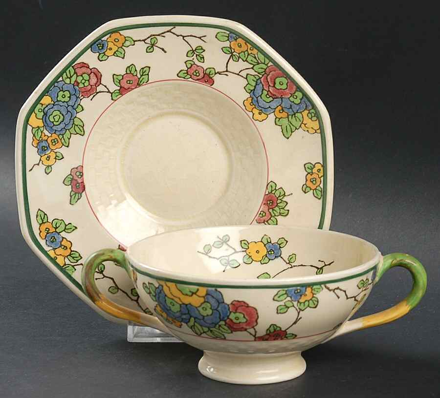 Cromer Footed Cream Soup Bowl & Saucer Set by Royal Doulton-1