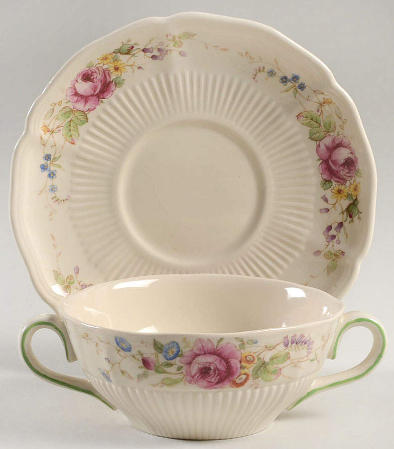 Curnock Rose Flat Cream Soup Bowl & Saucer Set by Royal Doulton-1