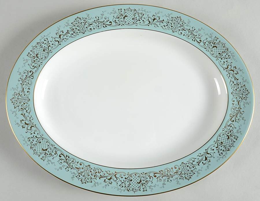 Delamerie Turquoise 13" Oval Serving Platter by Royal Doulton-1