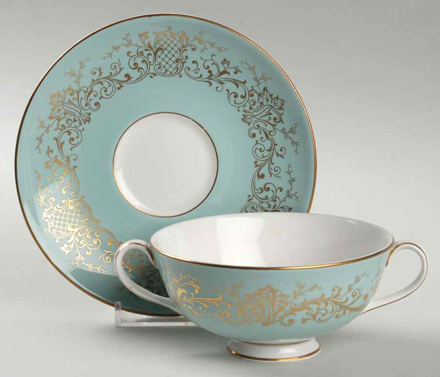 Delamerie Turquoise Footed Cream Soup Bowl & Saucer Set by Royal Doulton-1