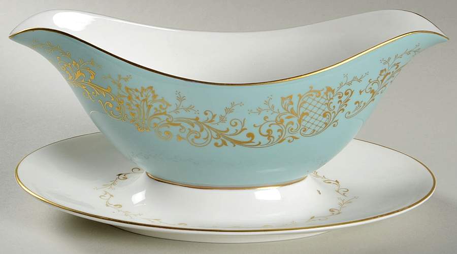 Delamerie Turquoise Gravy Boat with Attached Underplate by Royal Doulton-1