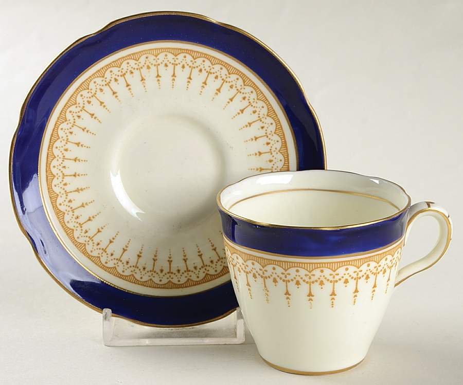 Duke of York Blue (No Rose Center) Flat Demitasse Cup & Saucer Set by Royal Doulton-1
