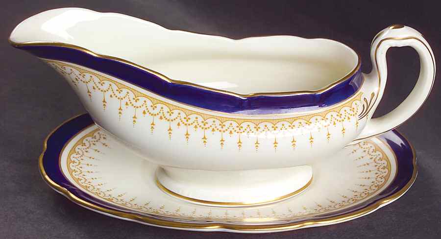 Duke of York Blue (No Rose Center) Gravy Boat & Underplate by Royal Doulton-1