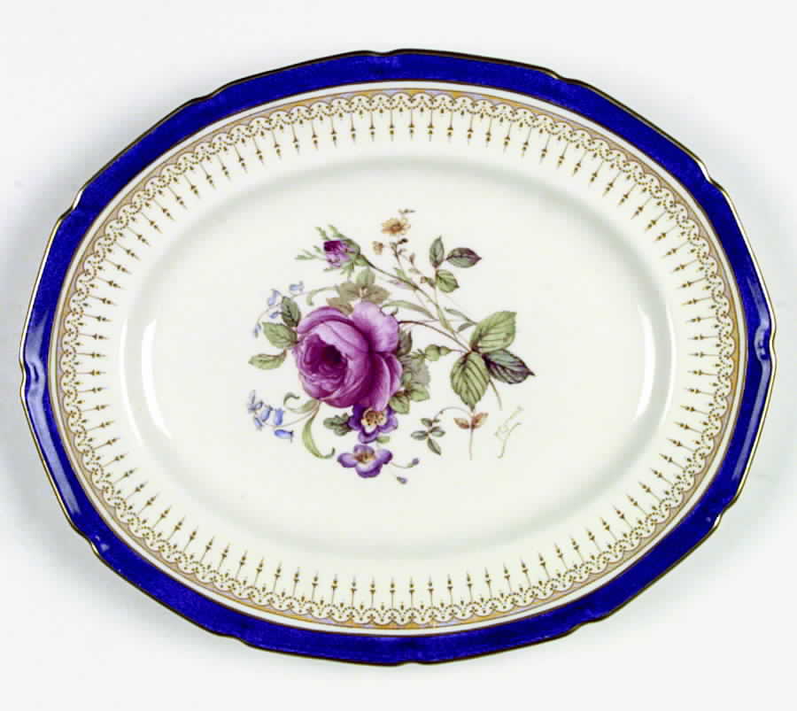 Duke of York Blue (Rose Center) 12" Oval Serving Platter by Royal Doulton-1