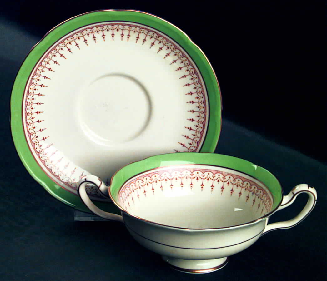 Duke of York Green (Scalloped) Footed Cream Soup Bowl & Saucer Set by Royal Doulton-1