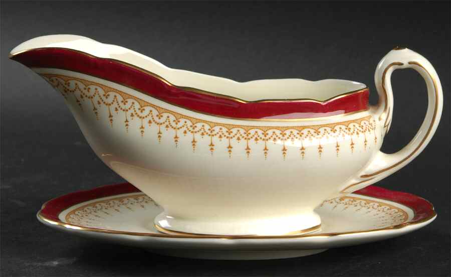 Duke of York Maroon (V1681, Scalloped) Gravy Boat & Underplate by Royal Doulton-1