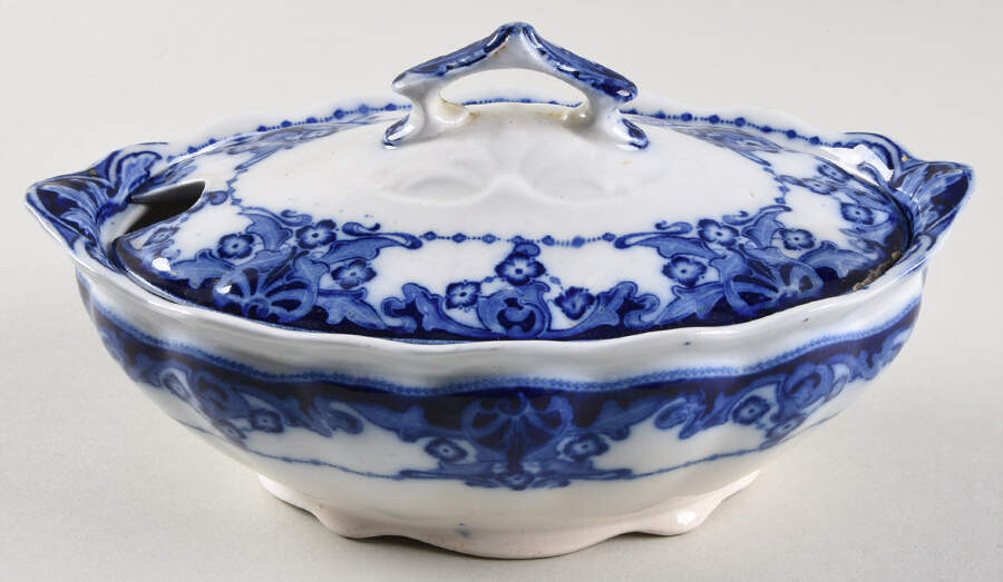 Egerton (Flow Blue) Sauce Boat & Lid by Royal Doulton-1