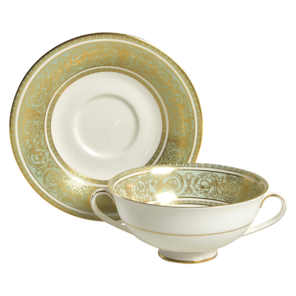 English Renaissance Footed Cream Soup Bowl & Cup Saucer Set by Royal Doulton-1