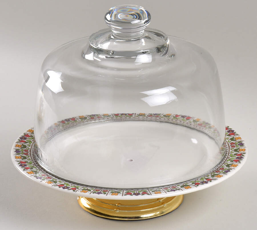 Fireglow 6 1/2"-7 1/2" Footed Cheese Plate w/ Glass Dome HC by Royal Doulton-1