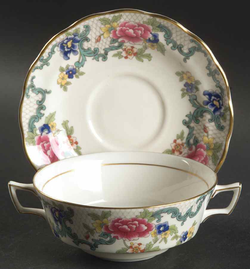 Floradora Gold Flat Cream Soup Bowl & Saucer Set by Royal Doulton-1