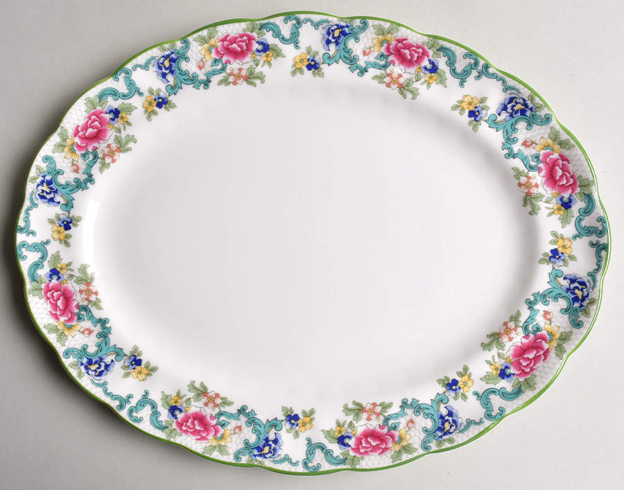 Floradora Green 13" Oval Serving Platter by Royal Doulton-1
